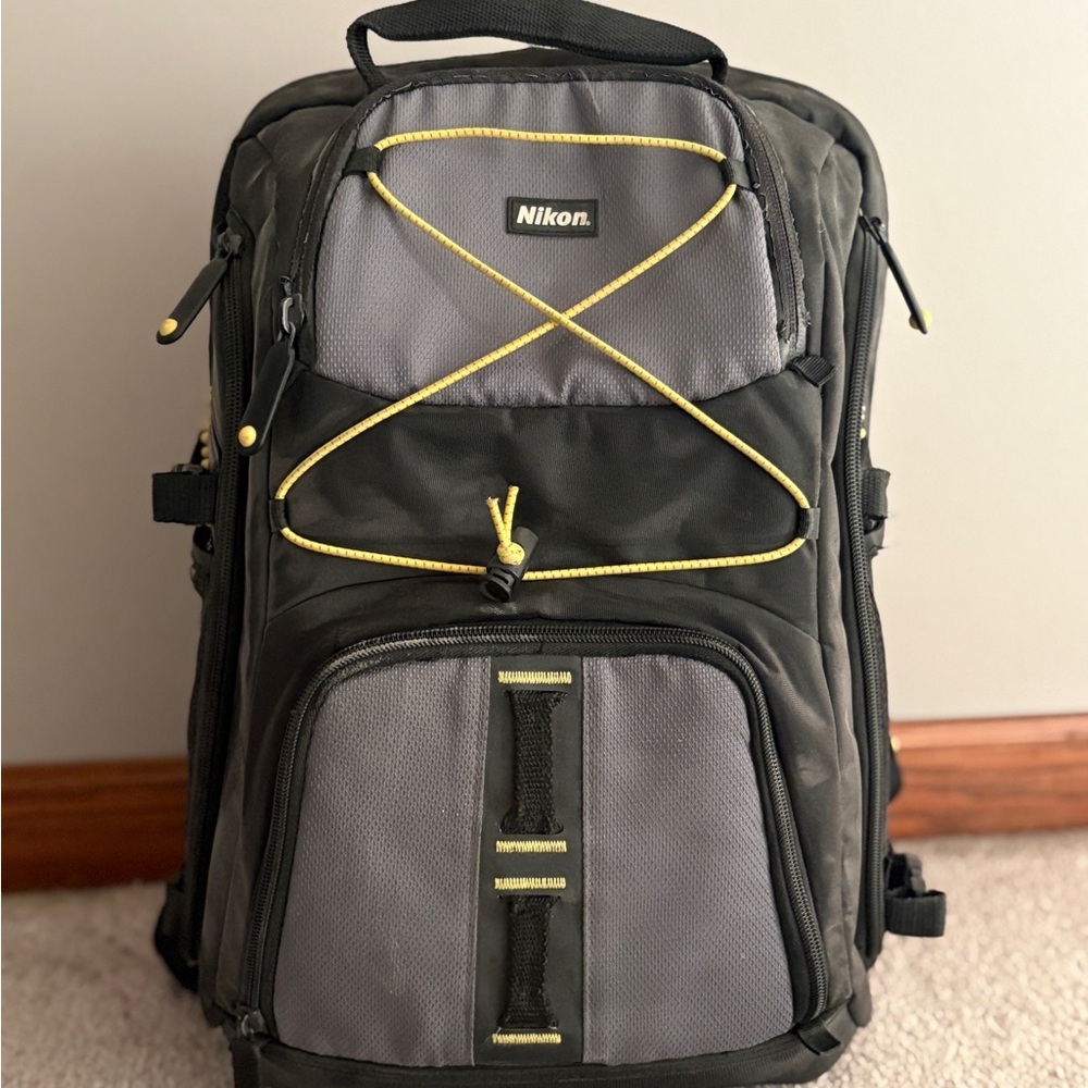 Nikon Black and Gray Backpack with Yellow Accents